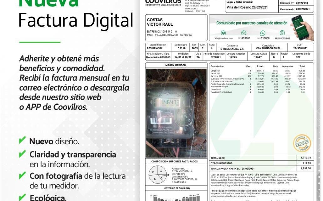 Una Cooperativa de la región, suma a la factura de la luz una foto del medidor
