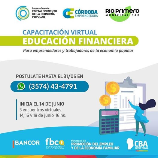 Río Primero: Municipio invita a la Capacitación Financiera para emprendedores