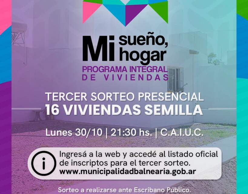 Balnearia: este lunes sortean 16 viviendas semilla